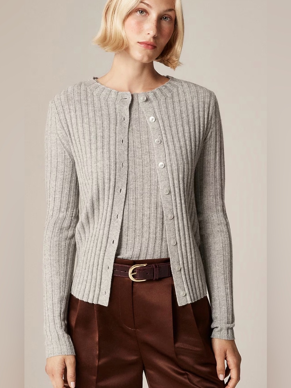 J.Crew Wide-Rib Cashmere Cardigan in Heather Gray NWT Sz L